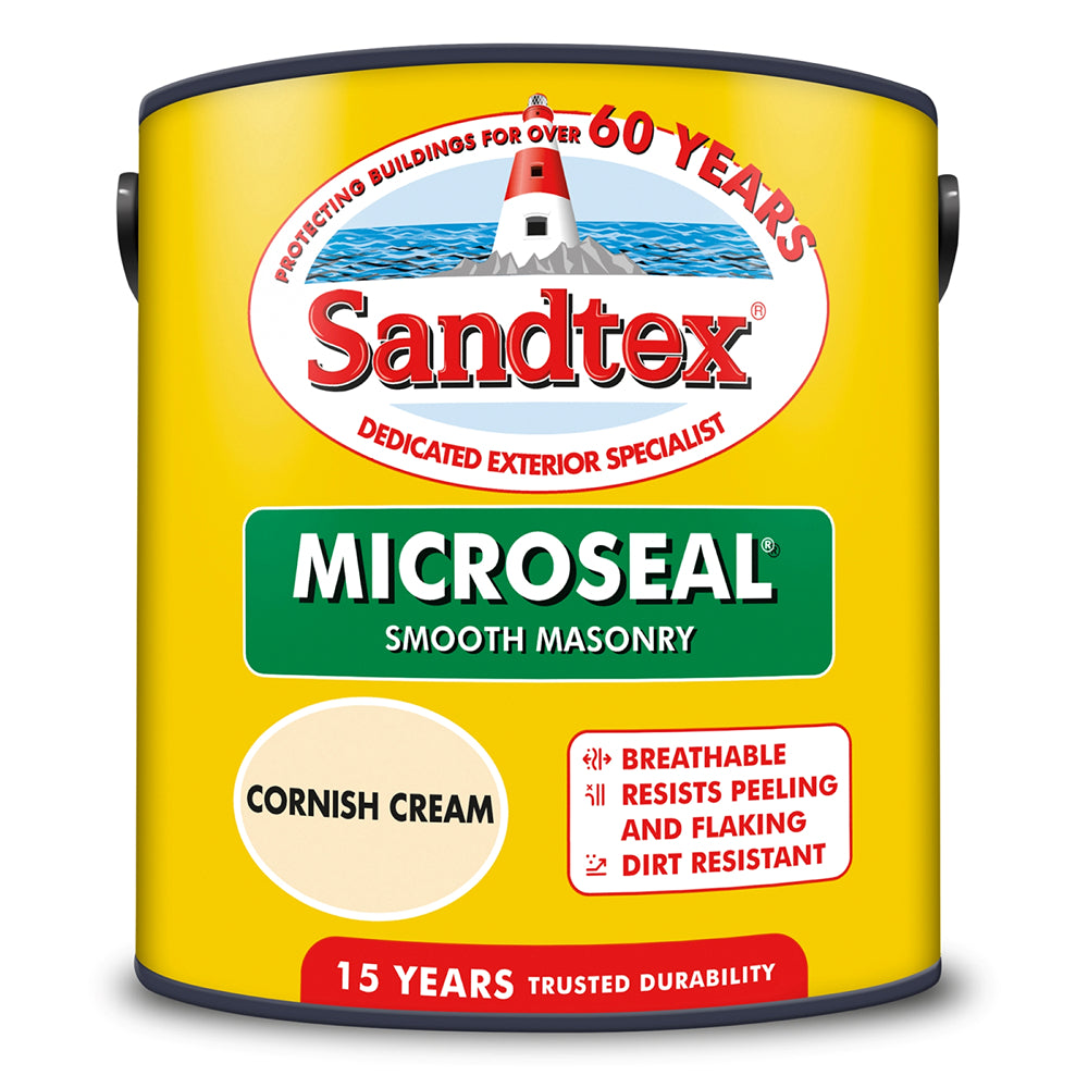 Sandtex Microseal Cornish Cream Smooth Exterior Masonry Paint | 2.5L