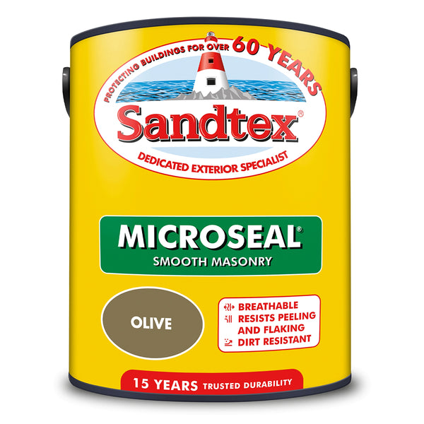 Sandtex Microseal Smooth Masonry Paint Olive | Exterior, 5L, 15 Year Durability