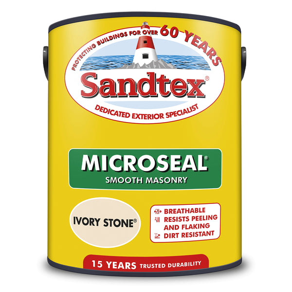 Sandtex Microseal Smooth Ivory Stone Masonry Paint | 5L, 15 year durability