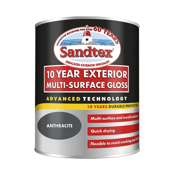Sandtex Anthracite Multi-Surface Gloss Paint | 750ml, 10-Year Protection
