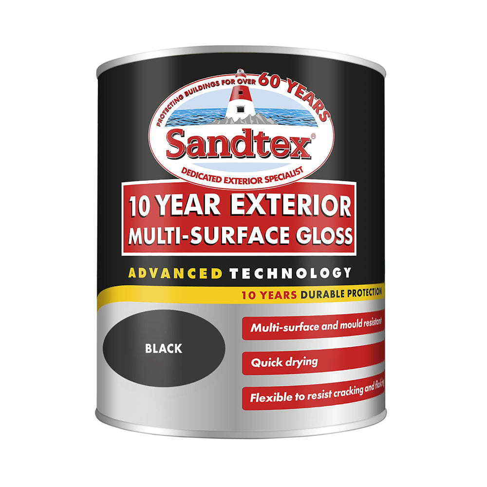 Sandtex Multi-Surface Black Gloss Exterior Paint | 750ml, 10-year durability