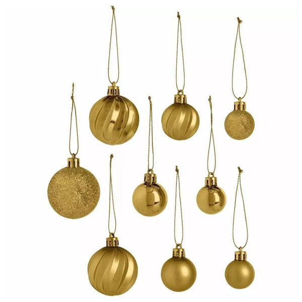 Christmas Gold Mixed Size Baubles | 35 Pieces, Matte, Mirror, Glitter, Ribbed