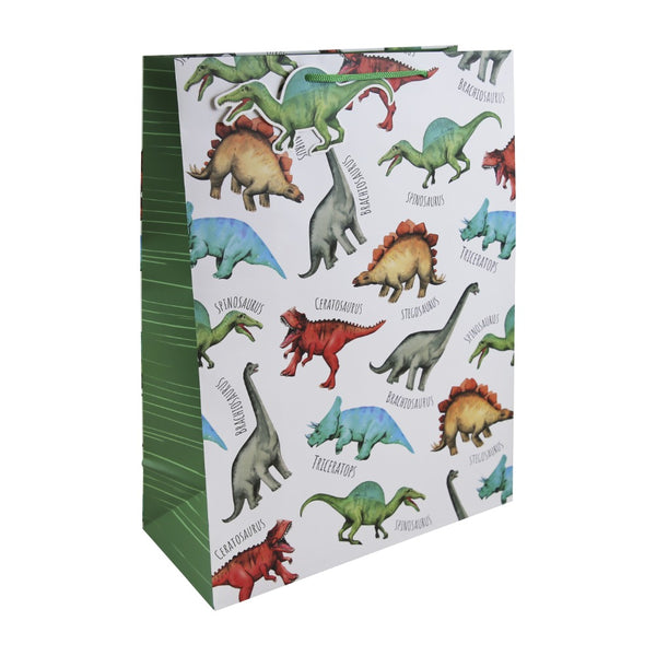 Dinosaur Illustrated XL Gift Bag | Assorted Colours, Green Handles