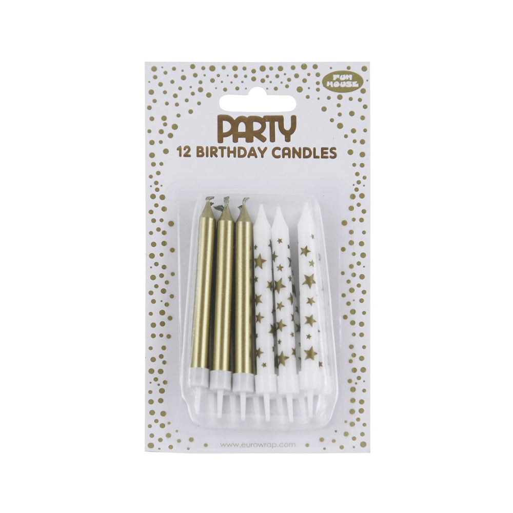 Fun House Gold Star Birthday Candles | Pack of 12, Assorted Designs