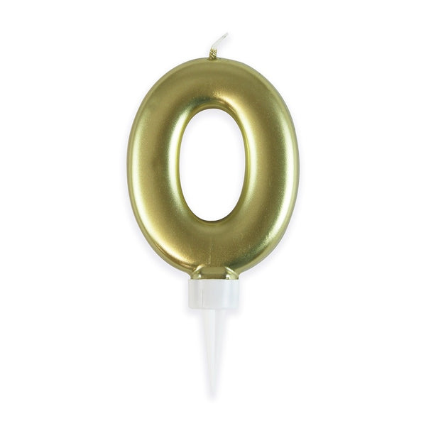 Fun House Gold Number 0 Candle - Metallic Finish