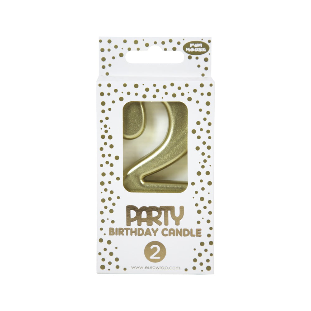 Fun House Number 2 Birthday Candle | Metallic Gold, Sculpted Numeral