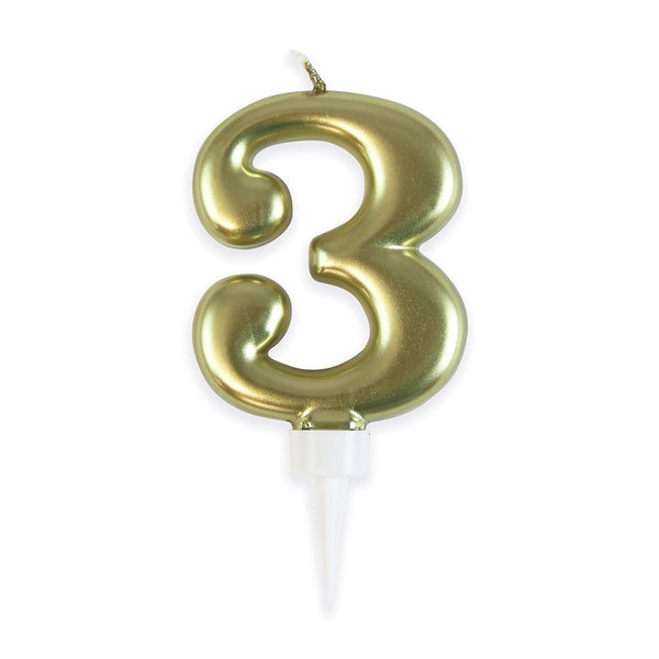 Fun House Gold Number 3 Candle - Metallic Finish