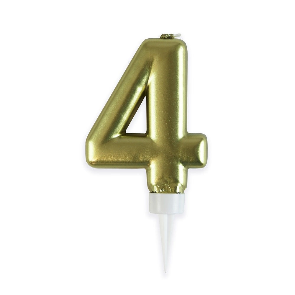 Fun House Gold Number 4 Candle - Metallic 3D Design