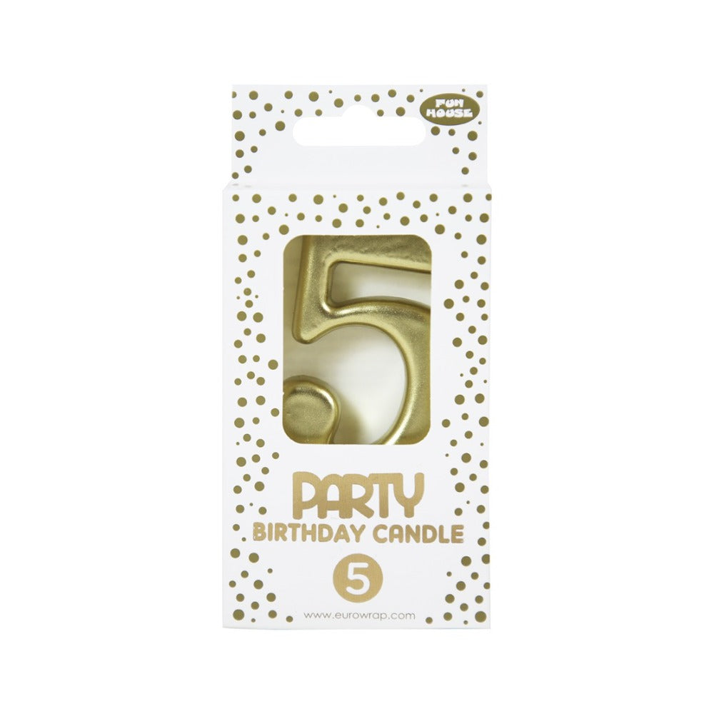Gold Number 5 Birthday Candle Cake Topper | Metallic Finish, Oversized Design