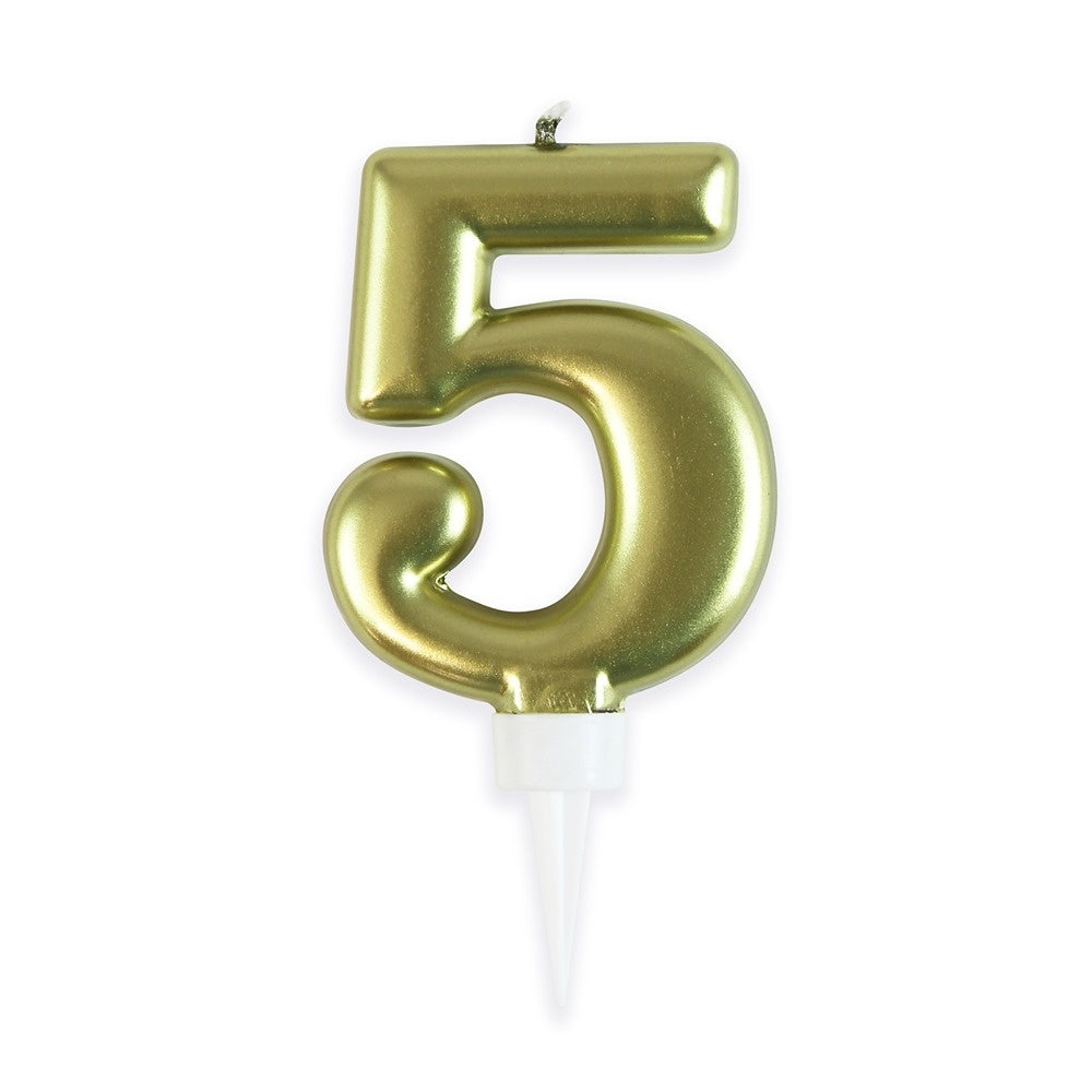 Fun House Gold Number 5 Candle - Metallic Finish