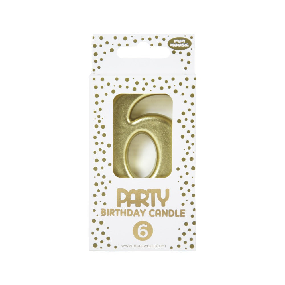 Fun House Number 6 Gold Birthday Candle | Metallic Finish Cake Topper