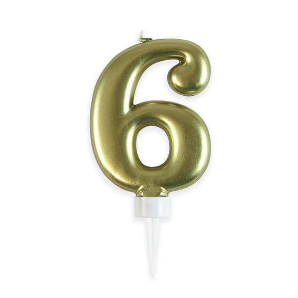 Fun House Gold Number 6 Candle - Metallic Finish