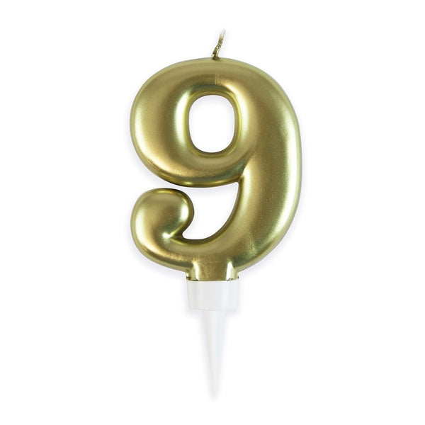 Fun House Birthday Candle - Metallic Gold Number 9