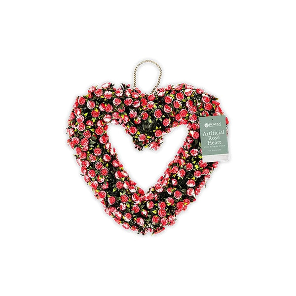 Rowan Artificial Rose Heart Wreath with Hanging Chain | Pink and Red