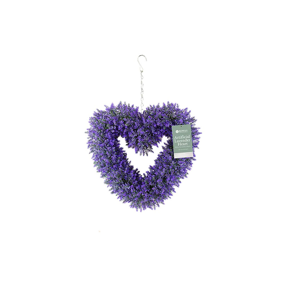 Rowan Artificial Lavender Heart Wreath | Purple, Hanging Chain