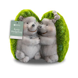 Rowan Resin Hedgehog Couple Ornament | Flocked Green Fur, Grey Stone Effect