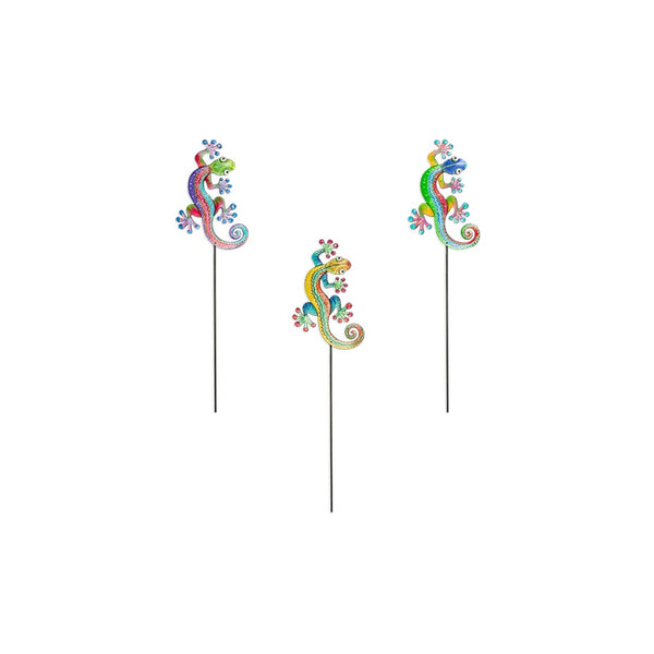 Rowan Metal Gecko Garden Stake | Assorted Colours, Spiral Tail Topper