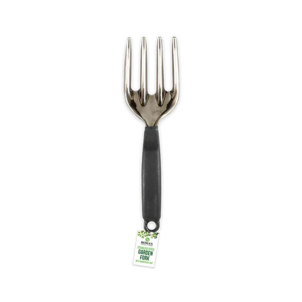 Rowan Stainless-Steel Hand Garden Fork | Four-Tine, Ergonomic Handle