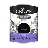 Crown Paint Quick Dry Satin Jet Black Paint | 750ml, Interior & Exterior
