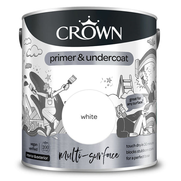 Crown Paint Multi Surface Primer and Undercoat | White, Interior & Exterior 2.5L