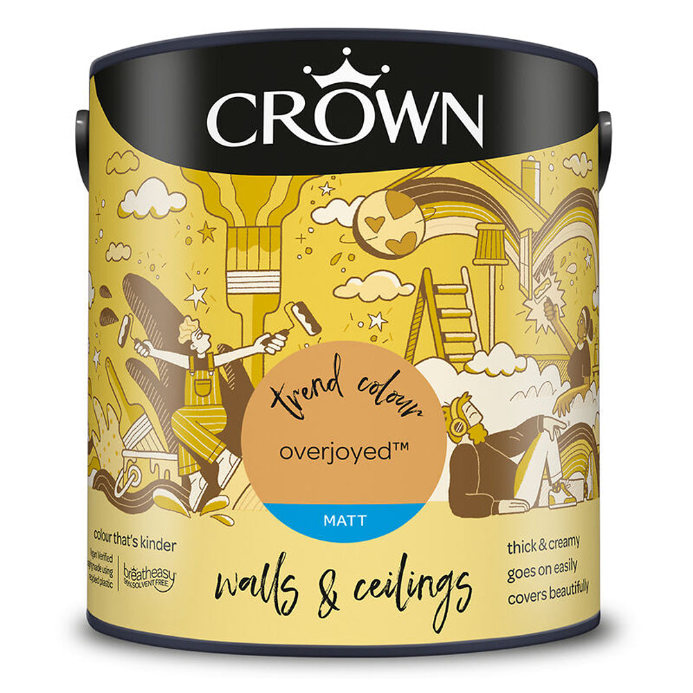 Crown Paint Overjoyed Matt Emulsion Wall and Ceiling Paint | 2.5L, Breatheasy