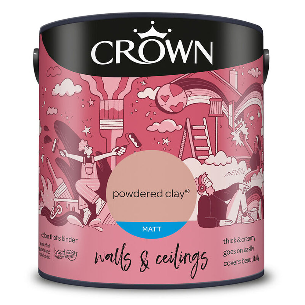 Crown Paint Powdered Clay Matt Emulsion Paint | 2.5L, Walls & Ceilings