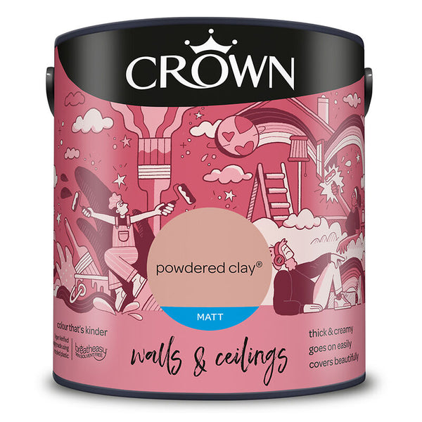 Crown Paint Powdered Clay Matt Emulsion Paint | 2.5L, Walls & Ceilings