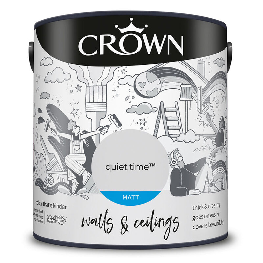 Crown Paint Quiet Time Matt Emulsion Paint | 2.5L, Walls and Ceilings, Low Odour