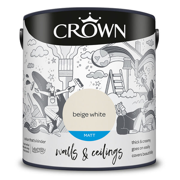 Crown Paint Beige White Breatheasy Matt Emulsion | 2.5L, Walls and Ceilings