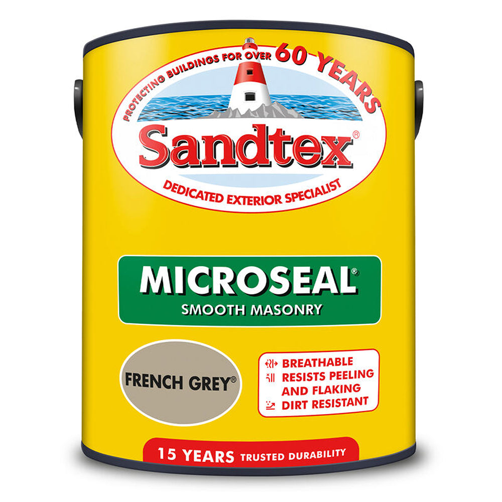 Sandtex French Grey Exterior Smooth Masonry Paint | 5L, 15 Year Durability