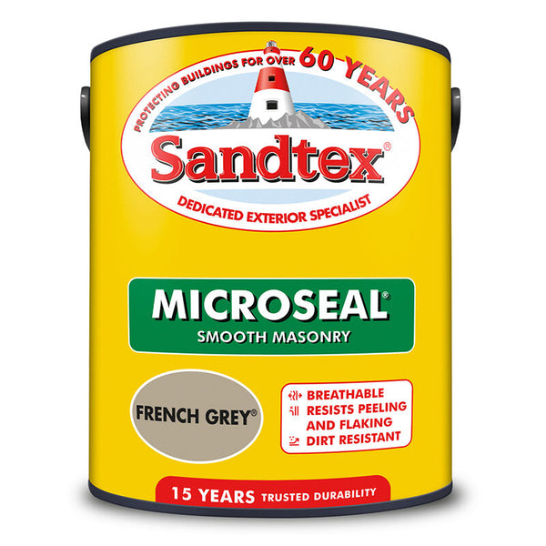 Sandtex French Grey Exterior Smooth Masonry Paint | 5L, 15 Year Durability