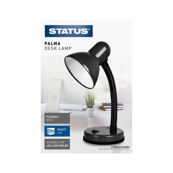 Status Black Palma Desk Lamp | Flexible Neck, LED Compatible