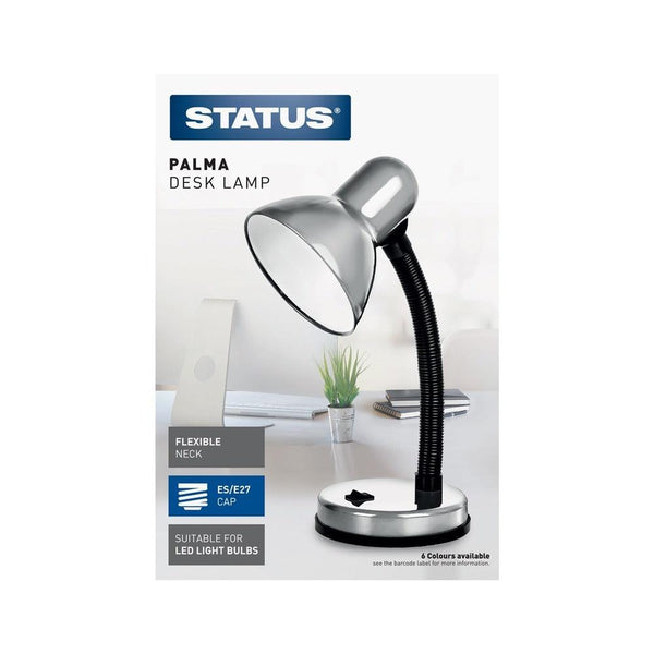 Status Silver Palma Desk Lamp | Flexible Neck, LED Compatible