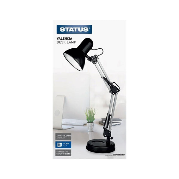 Status Black Valencia Desk Lamp | Flexible Arm and Head | Suitable for LED Bulbs
