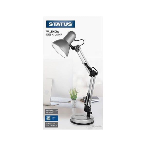 Status Valencia Silver Desk Lamp | Flexible and LED Compatible