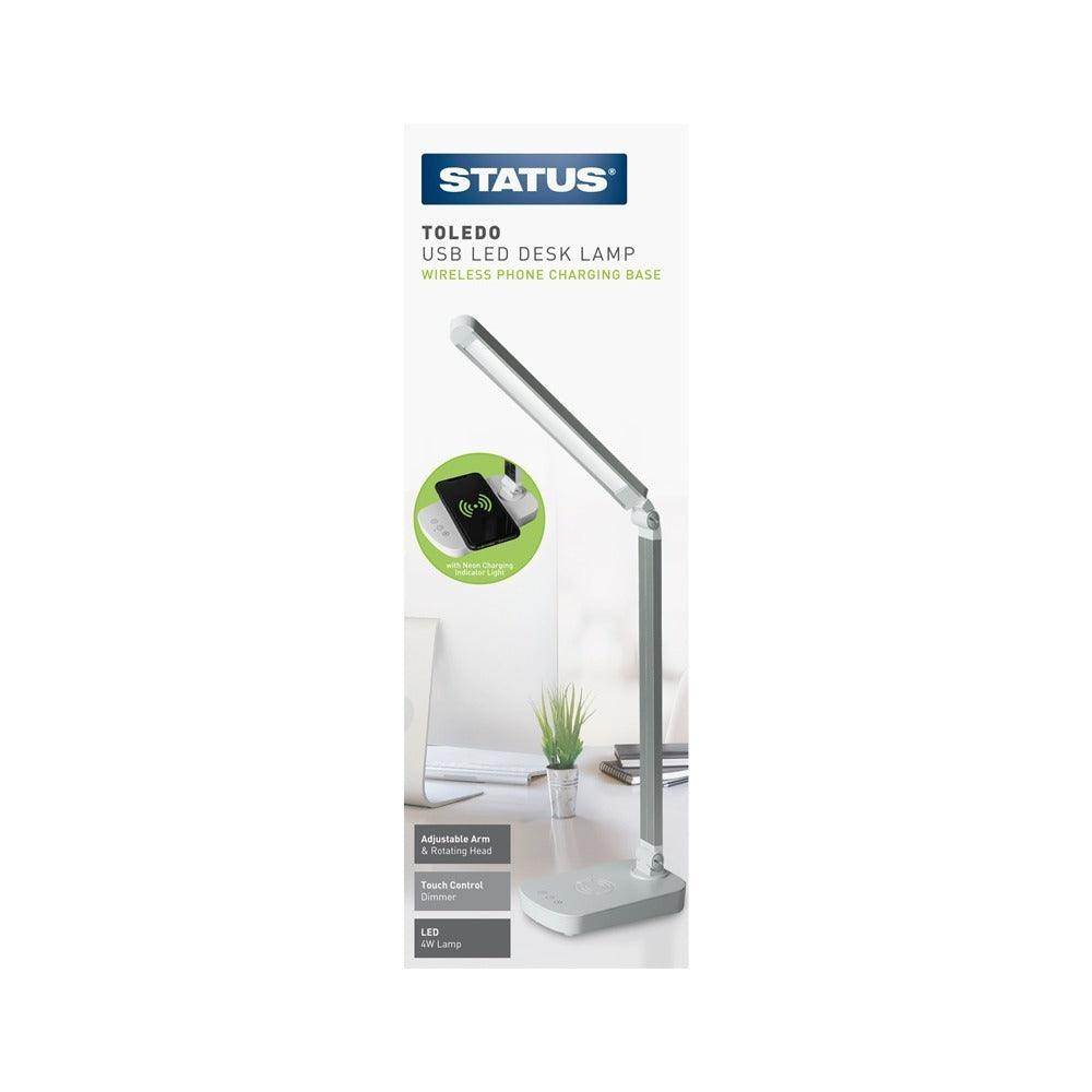 Status Toledo LED Desk Lamp with Wireless Charger | Adjustable & Touch-Sensitive