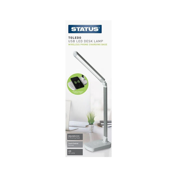 Status Toledo LED Desk Lamp with Wireless Charger | Adjustable & Touch-Sensitive