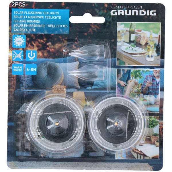 Grundig Solar Tea Light Diameter 5 x 5.5cm | Pack of 2