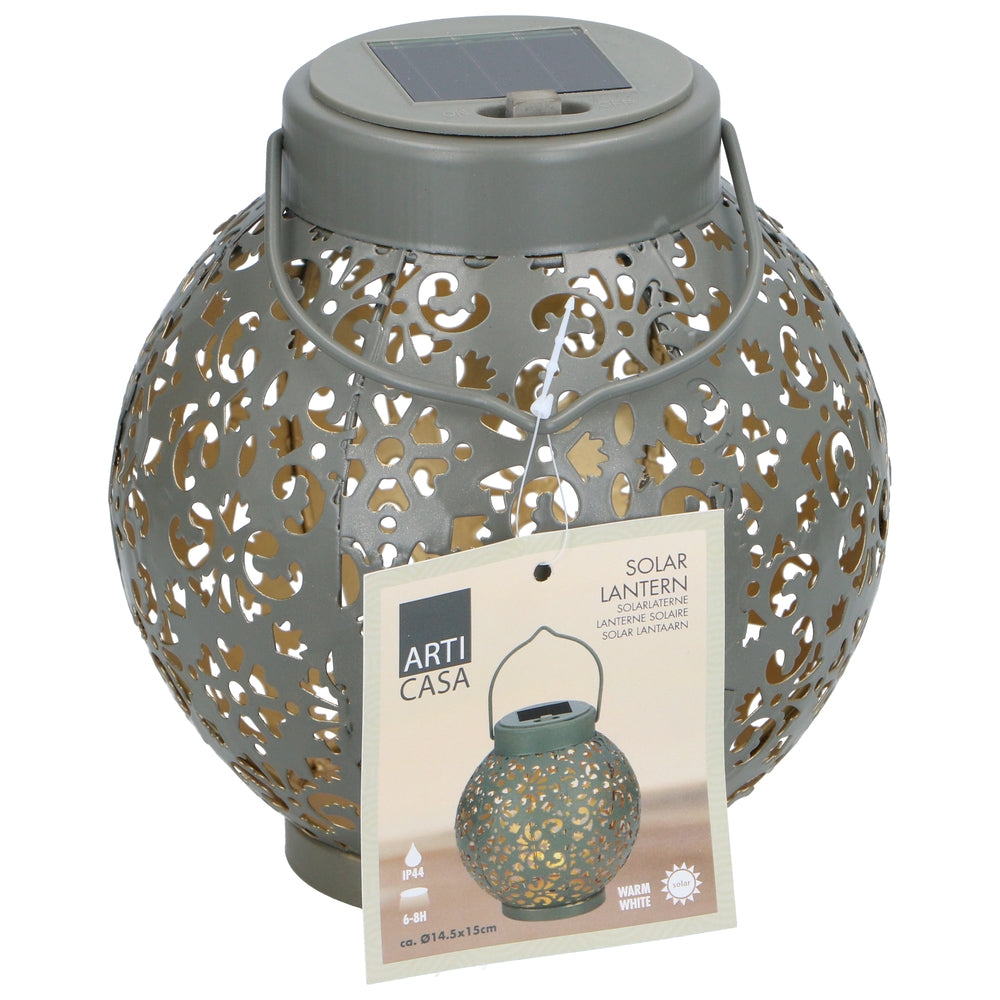 Arti Casa Grey Solar Lantern | Diameter 14.5cm x 15cm