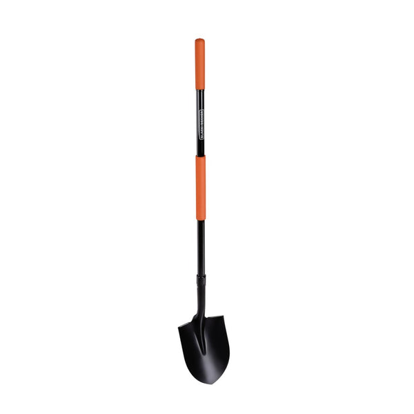 Black + Decker Round Point Fibreglass Shovel | Long Handle, Orange Grip
