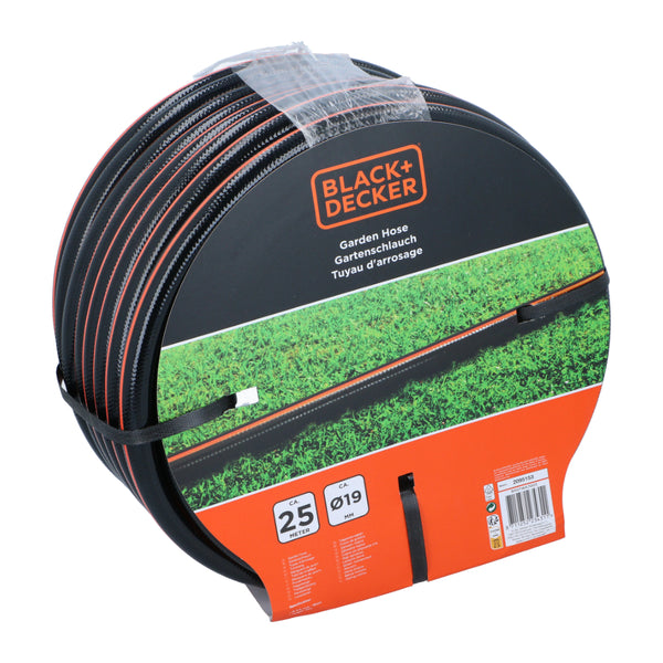 Black + Decker Coiled Garden Hose | 25m, 19mm Diameter, Securing Strap