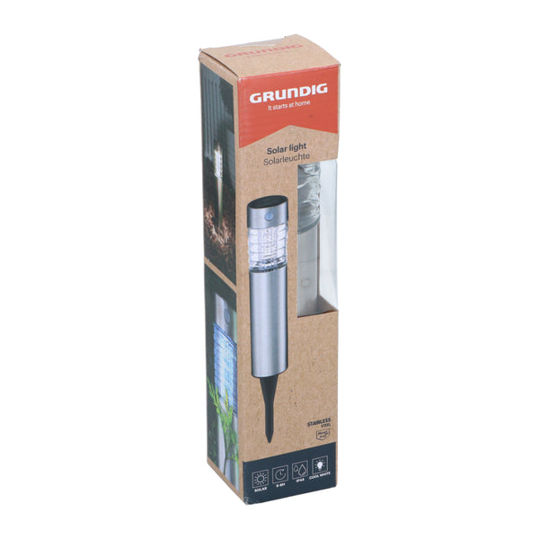 Grundig Solar LED Garden Stake Light | Ø6 x 39cm, Stainless Steel, IP44