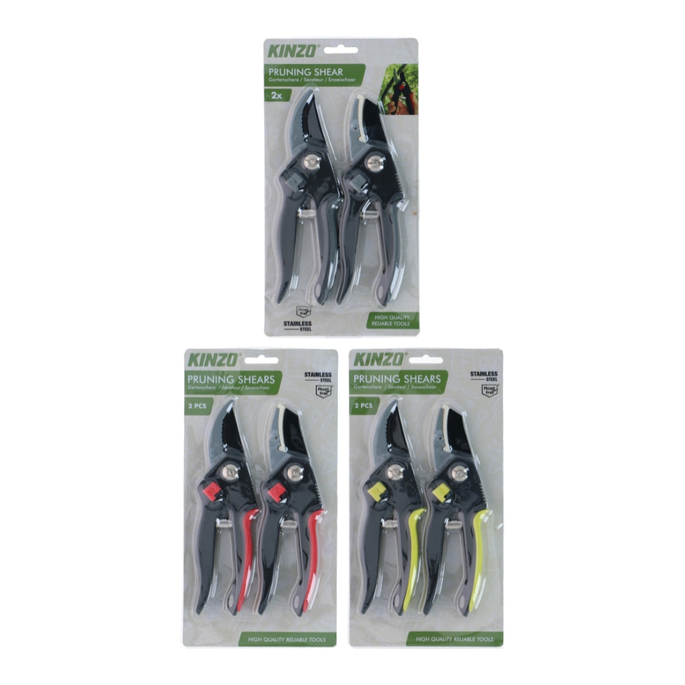 Kinzo Pruning Shears 20cm | Pack of 2 | 3 Assorted Colours