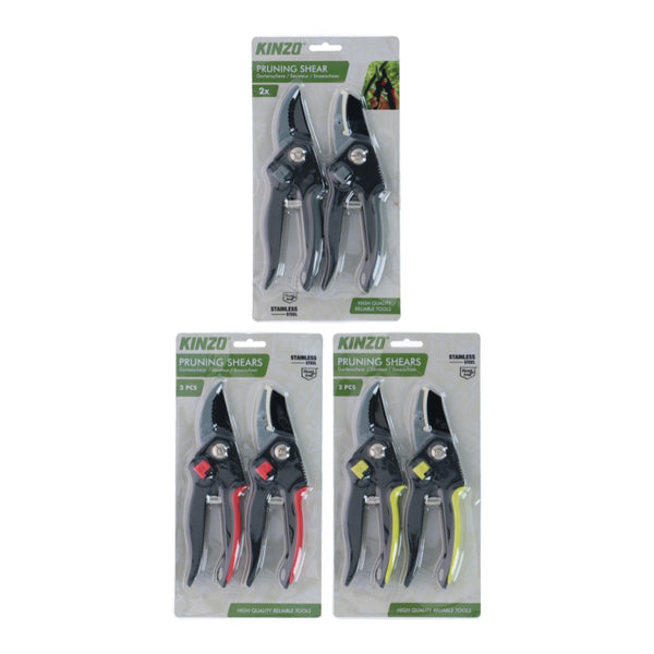 Kinzo Pruning Shears 20cm | Pack of 2 | 3 Assorted Colours
