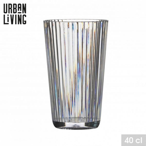Urban Living Linea Plastic Tumbler | 40cl Capacity | Transparent with Vertical Ribbing