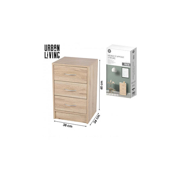 Urban Living Natural Wood 3-Drawer Unit | 38 x 34 x H60cm