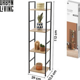 Urban Living Colorado 4 Tier Shelf | Wooden Shelves with Black Metal Frame | 112cm x 29cm x 23.5cm