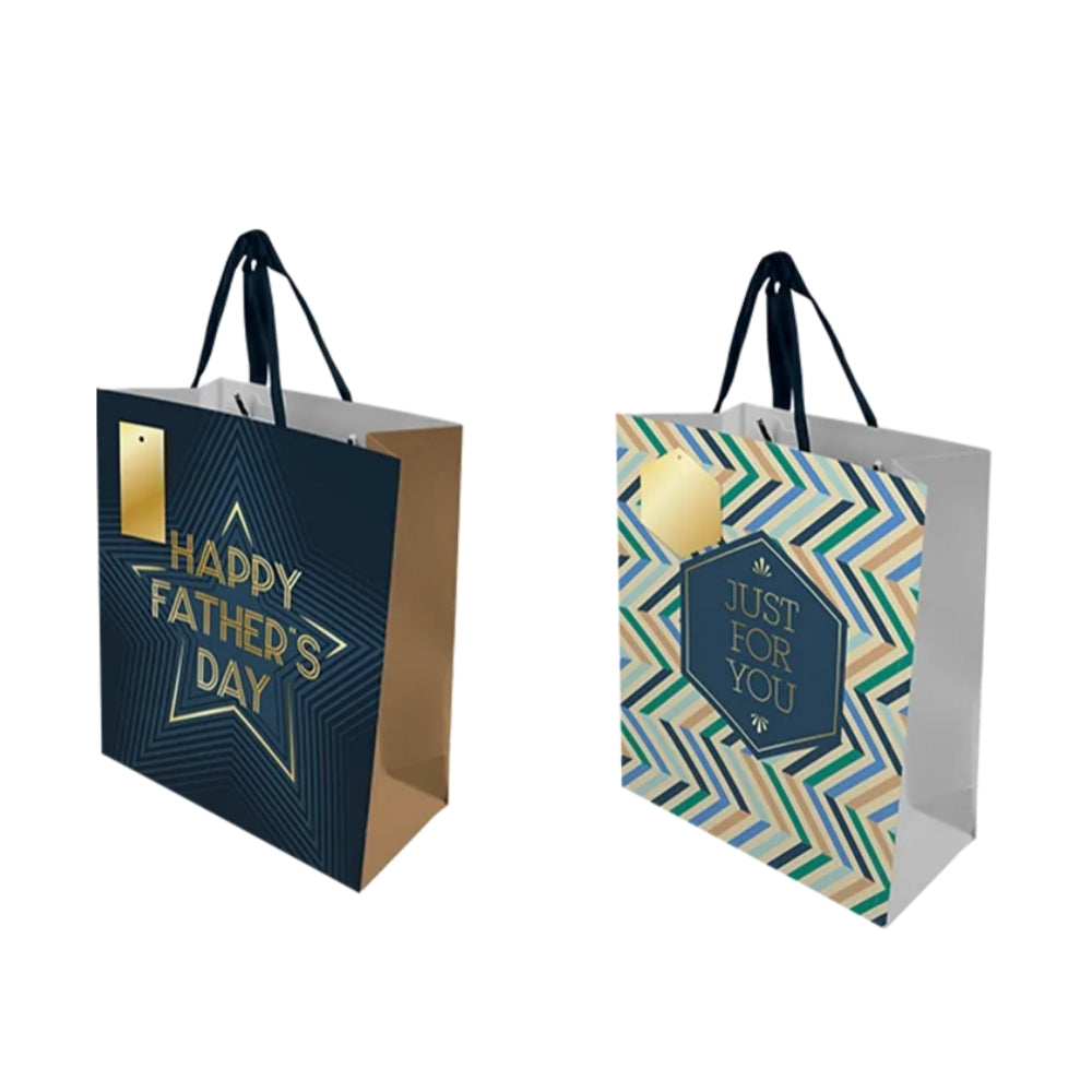 Father's Day Large Gift Bag | Navy & Gold or Geometric Design