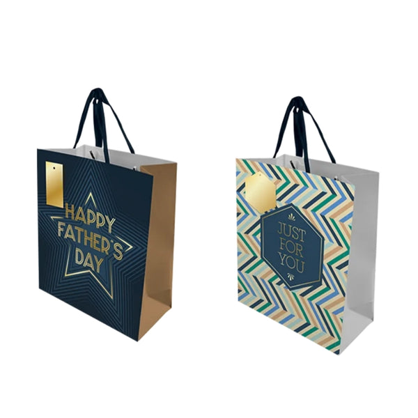 Father's Day Large Gift Bag | Navy & Gold or Geometric Design