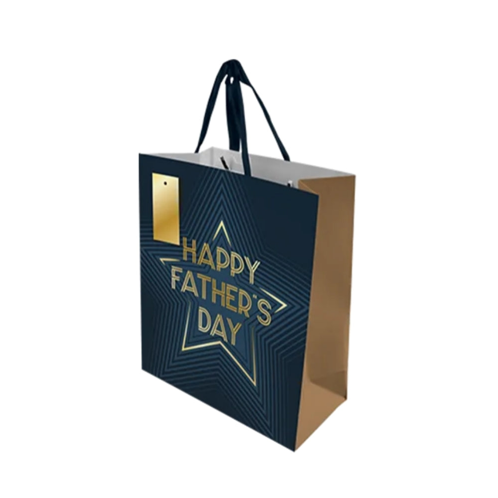 Father's Day Large Gift Bag | Navy & Gold or Geometric Design